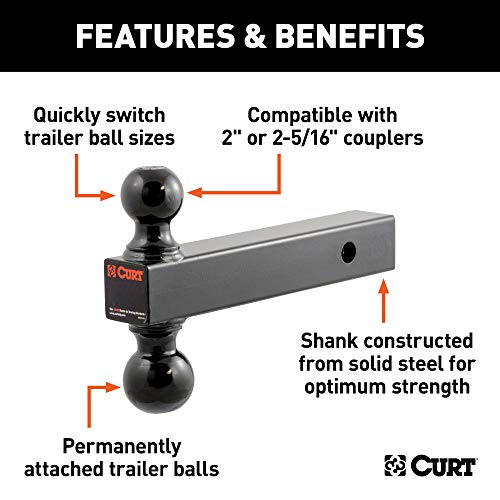 CURT 45660 Multi-Ball Trailer Hitch Ball Mount, 2, 2-5/16-Inch Balls, Fits 2-Inch Receiver, 10,000 lbs