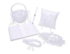 darice vl440w, garter book with pen pillow basket, 2-garter lace, 5-piece, st white