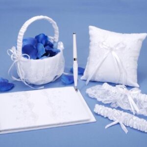 Darice VL440W, Garter Book with Pen Pillow Basket, 2-Garter Lace, 5-Piece, ST White