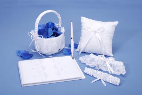 Darice VL440W, Garter Book with Pen Pillow Basket, 2-Garter Lace, 5-Piece, ST White