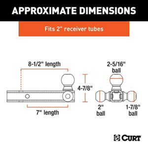 CURT 45655 Multi-Ball Trailer Hitch Ball Mount, 1-7/8, 2, 2-5/16-Inch Balls, Fits 2-Inch Receiver, 10,000 lbs