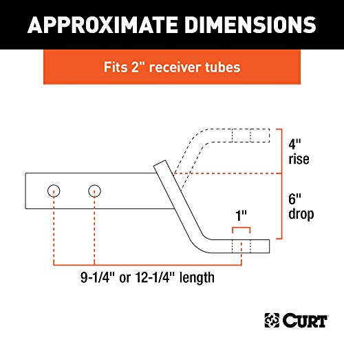 CURT 45240 Dual Length Trailer Hitch Ball Mount, 9-1/4-Inch or 12-1/4-Inch Length, Fits 2-Inch Receiver, 7,500 lbs, 1-Inch Hole, 6-Inch Drop