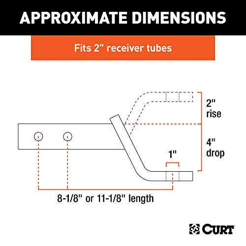 CURT 45230 Dual Length Trailer Hitch Ball Mount, 8-1/8-Inch or 11-1/8-Inch Length, Fits 2-Inch Receiver, 7,500 lbs, 1-Inch Hole, 4-Inch Drop, 2-In Rise