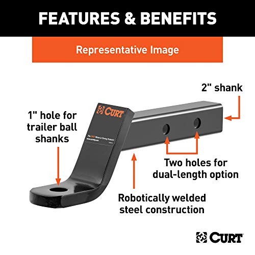 CURT 45220 Dual Length Trailer Hitch Ball Mount, 7-1/2-Inch or 10-1/2-Inch Length, Fits 2-Inch Receiver, 7,500 lbs, 1-Inch Hole, 2-In Drop, 3/4-Inch Rise