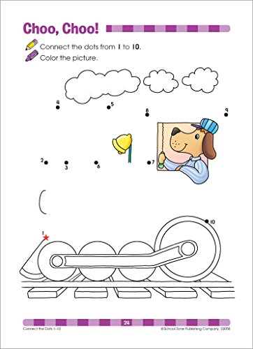 School Zone - Connect the Dots Workbook - 32 Pages, Ages 3 to 5, Preschool, Kindergarten, Dot-to-Dots, Counting, Number Puzzles, Numbers 1-10, Coloring, and More (School Zone Get Ready!™ Book Series)