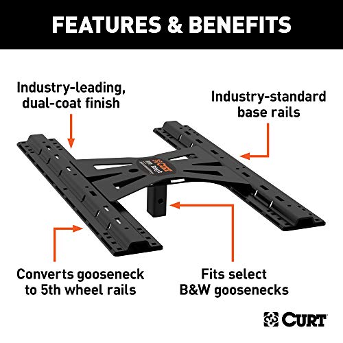 CURT 16310 X5 Gooseneck to 5th Wheel Adapter for B&W Hitches, Industry-Standard Base Rails, 20,000 lbs