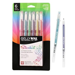 sakura gelly roll stardust galaxy glitter gel pens – bold point ink pen for lettering, drawing, invitations, & stationery – assorted colored ink – bold line – 6 pack