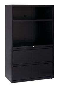 hirsh industries metal office filing and bookcase storage cabinet combo – black