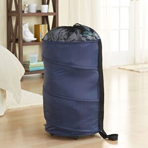 Household Essentials 2030 Pop-Up Laundry Hamper on Wheels with Drawstring Closure | Shoulder Strap to Carry Clothing | Blue