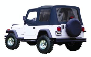 rampage complete soft top | vinyl, black diamond color with tinted windows, includes frame & hardware | 68215 | fits 1987 – 1995 jeep wrangler yj, with soft upper doors