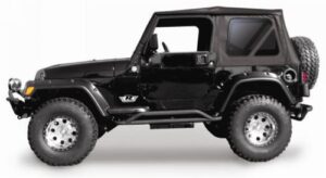 rampage complete soft top | vinyl, black diamond color with tinted windows, includes frame & hardware | 68835 | fits 1997 – 2006 jeep wrangler tj, with full steel doors