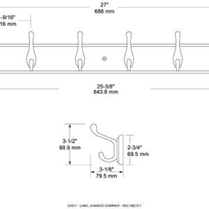 Franklin Brass Heavy Duty Coat and Hat Hook Rail Wall Hooks 6 Hooks, 27 Inches, White/White, RPLR6DJ-PWW-L1