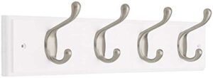 18-inch hook rail/coat rack with 4 heavy duty coat and hat hooks, white and satin nickel, packaging may vary