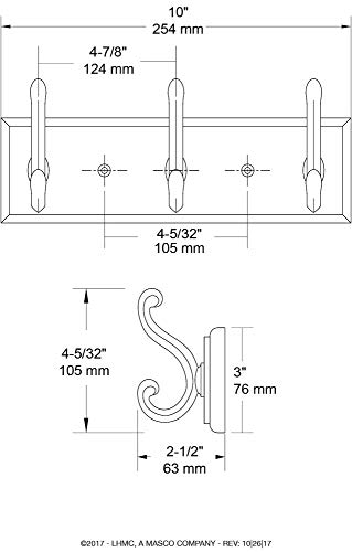 129854 Coat Rack, 10-Inch, Wall Mounted Coat Rack with 3 Decorative Hooks, Satin Nickel and White