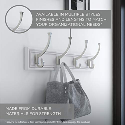 129854 Coat Rack, 10-Inch, Wall Mounted Coat Rack with 3 Decorative Hooks, Satin Nickel and White