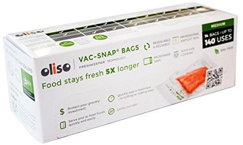 Oliso Pro VAC-SNAP Bags for Oliso Vacuum Sealers (Medium, 1 Quart, 14 Bags)