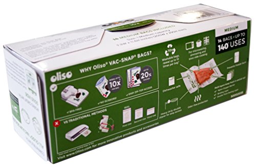 Oliso Pro VAC-SNAP Bags for Oliso Vacuum Sealers (Medium, 1 Quart, 14 Bags)