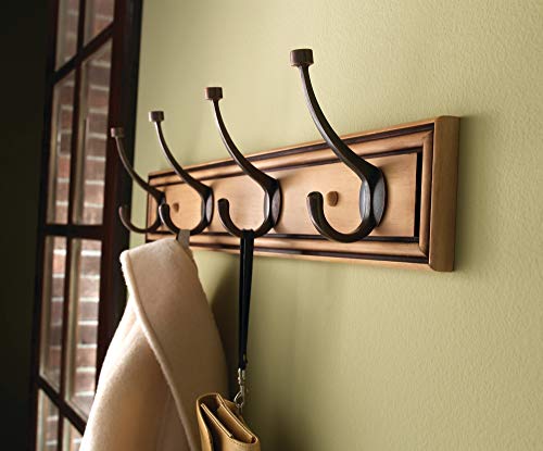 Liberty 129846 27-Inch Galena Hook Rail/Coat Rack with 4 Pilltop Hooks, Honey Maple and Statuary Bronze