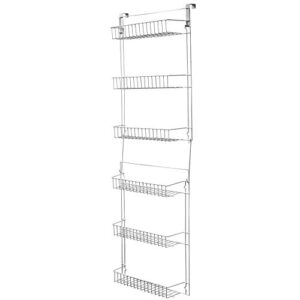 Lavish Home (White) 6-Tier Adjustable Pantry Shelves and Door Rack for Home Organization and Storage, (L) 19” x (W) 5” x (H) 56-64"