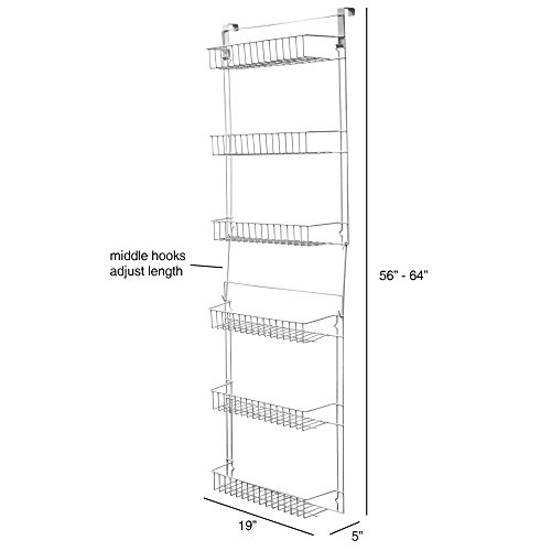 Lavish Home (White) 6-Tier Adjustable Pantry Shelves and Door Rack for Home Organization and Storage, (L) 19” x (W) 5” x (H) 56-64"