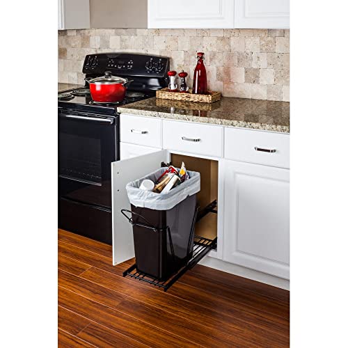 Hardware Resources Black Pull Out Container - Sliding Under Sink Trash Can System for 35qt/50qt Trash Bins - Works with Hardware Resources Lids, Garbage Cans & Door Mounting Kits - 100lb Rated Slides