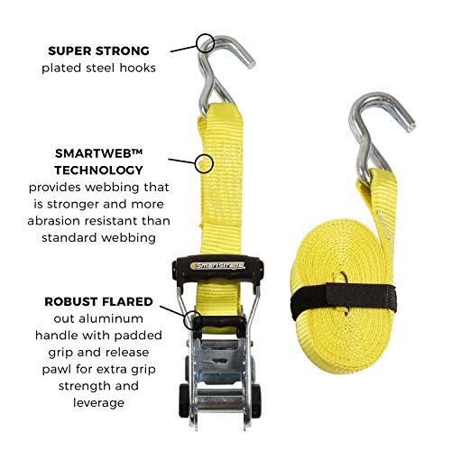 SmartStraps 14’ Ratchet Straps, 2 Pack –5,000lbs Break Strength, 1,667lbs Safe Work Load –Commercial Tie Down Straps for Heavy Duty Cargo, Haul Equipment and Vehicles