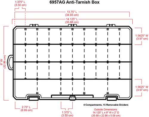 ArtBin 6857AG Large Anti-Tarnish Box with Removable Dividers, Jewelry & Craft Organizer with Anti-Tarnish Technology, [1] Plastic Storage Case, Clear with Aqua Accents