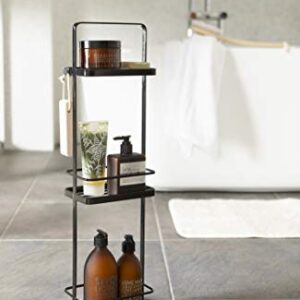 Yamazaki Home Wire Standing Shower Caddy with Bath Shelf Baskets, Steel, Tall, Water Resistant, No Assembly Req.