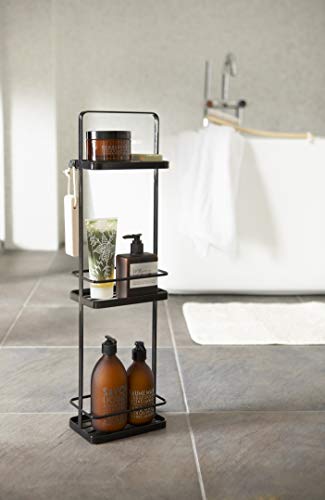 Yamazaki Home Wire Standing Shower Caddy with Bath Shelf Baskets, Steel, Tall, Water Resistant, No Assembly Req.