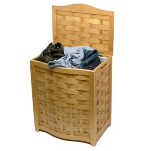 Oceanstar BHV0100N Bowed Front Veneer Laundry Wood Hamper, Natural Finished