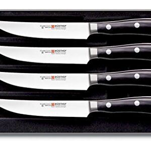 Wusthof CLASSIC IKON Precision Forged High-Carbon StainlessSteel German Made, 4 Piece Steak Knife Set Full-Tang Handle with Half Bolster