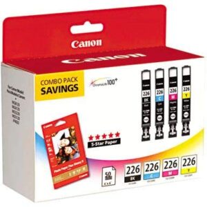 Canon CLI226 Color Pack with Photo Paper 50 Sheets Compatible to iP4820, MG5220, MG5120, MG6120, MG8120, MX882, iX6520, iP4920, MG5320, MG6220, MG8220, MX892