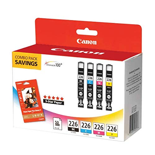 Canon CLI226 Color Pack with Photo Paper 50 Sheets Compatible to iP4820, MG5220, MG5120, MG6120, MG8120, MX882, iX6520, iP4920, MG5320, MG6220, MG8220, MX892