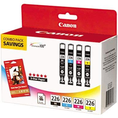 Canon CLI226 Color Pack with Photo Paper 50 Sheets Compatible to iP4820, MG5220, MG5120, MG6120, MG8120, MX882, iX6520, iP4920, MG5320, MG6220, MG8220, MX892