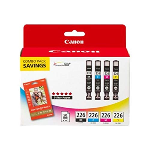 Canon CLI226 Color Pack with Photo Paper 50 Sheets Compatible to iP4820, MG5220, MG5120, MG6120, MG8120, MX882, iX6520, iP4920, MG5320, MG6220, MG8220, MX892