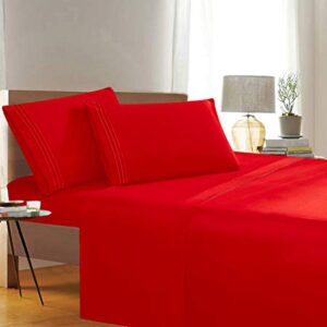 Elegant Comfort Luxury Wrinkle,Fade and Stain Resistant 1500 Thread Count Egyptian Quality 4-Piece Bed Sheet Set, Deep Pocket, , Queen Size , Red