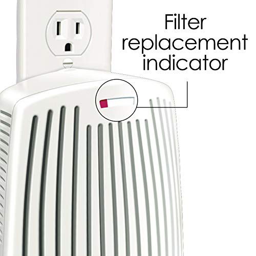 Hamilton Beach TrueAir Plug-Mount Air Freshener Odor Eliminator for Common Household-Tobacco, Pet, Bathroom & Trash, On/Off Fan, with Carbon Filter + Green Meadow Cartridge, White (04530GM)