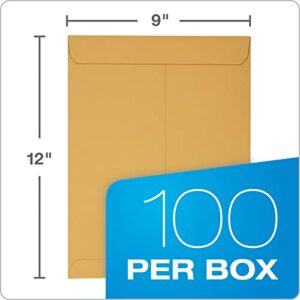 Quality Park 9" x 12" Self-Seal Catalog Envelopes, for Mailing, Organizing and Storage, Brown Kraft, Heavy 28-lb Paper, 100 Per Box (QUA44562)