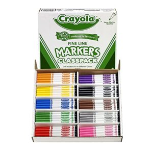 crayola fine line markers for kids, back to school supplies for teachers, bulk markers for school, 200 count, brown