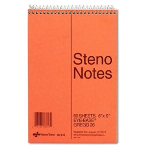 national steno notebook with brown board cover, green eye-ease paper, gregg ruled, 6″ x 9″, 60 sheets (36646)