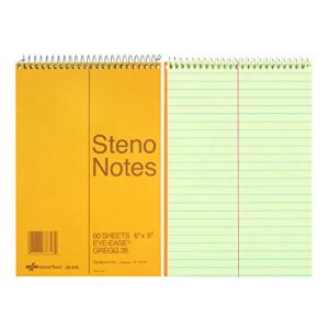 National Steno Notebook with Brown Board Cover, Green Eye-Ease Paper, Gregg Ruled, 6" x 9", 60 Sheets (36646)