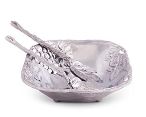 arthur court designs metal 3-pc grape salad set bowl and server in grape pattern sand casted in aluminum with artisan quality hand polished design tarnish-free 9.5 inch diameter