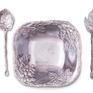 Arthur Court Designs Metal 3-Pc Grape Salad Set Bowl and Server in Grape Pattern Sand Casted in Aluminum with Artisan Quality Hand Polished Design Tarnish-Free 9.5 Inch Diameter
