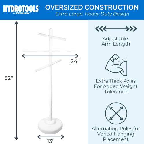 HYDROTOOLS BY SWIMLINE 89032 Free Standing Poolside Adjustable-Towel Rack With Water Weighted Base Three Arms Tier For Outdoors & Indoors Pool Patio Bathroom Poolside Accessory Holder Bar Drying-Stand