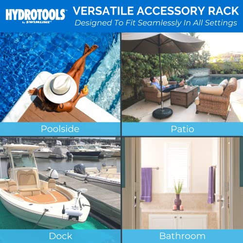 HYDROTOOLS BY SWIMLINE 89032 Free Standing Poolside Adjustable-Towel Rack With Water Weighted Base Three Arms Tier For Outdoors & Indoors Pool Patio Bathroom Poolside Accessory Holder Bar Drying-Stand