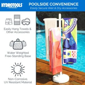 HYDROTOOLS BY SWIMLINE 89032 Free Standing Poolside Adjustable-Towel Rack With Water Weighted Base Three Arms Tier For Outdoors & Indoors Pool Patio Bathroom Poolside Accessory Holder Bar Drying-Stand