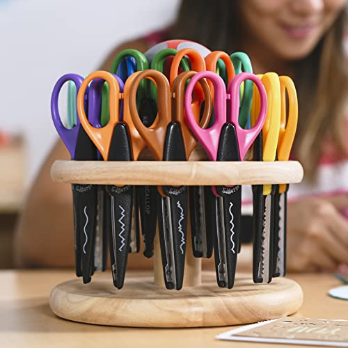 ECR4Kids Kraft Edgers with Rotating Hardwood Rack, Decorative Scissors, Assorted, 18-Piece