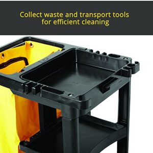 Rubbermaid Commercial Traditional Janitorial 3-Shelf Cleaning Cart, Wheeled with Zippered Yellow Vinyl Bag, for Stores, Schools, and Business, Black , 38.4" x 21.8" x 46" (FG617388BLA)