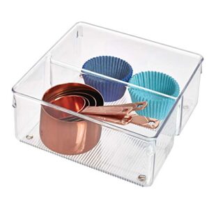 interdesign linus twin kitchen drawer organizer for silverware, spatulas, gadgets – 8″ x 8″ x 3″, clear