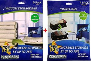 yawped 9 pack combo premium super jumbo vacuum storage space saver bags x5 (130x100cm) with travel bag x4 (60x40cm)